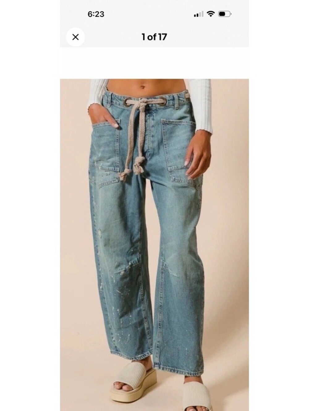 Bibi Braided Waist Belt Drip Painting Detail Washed Barrel Jeans S IB1537-01
